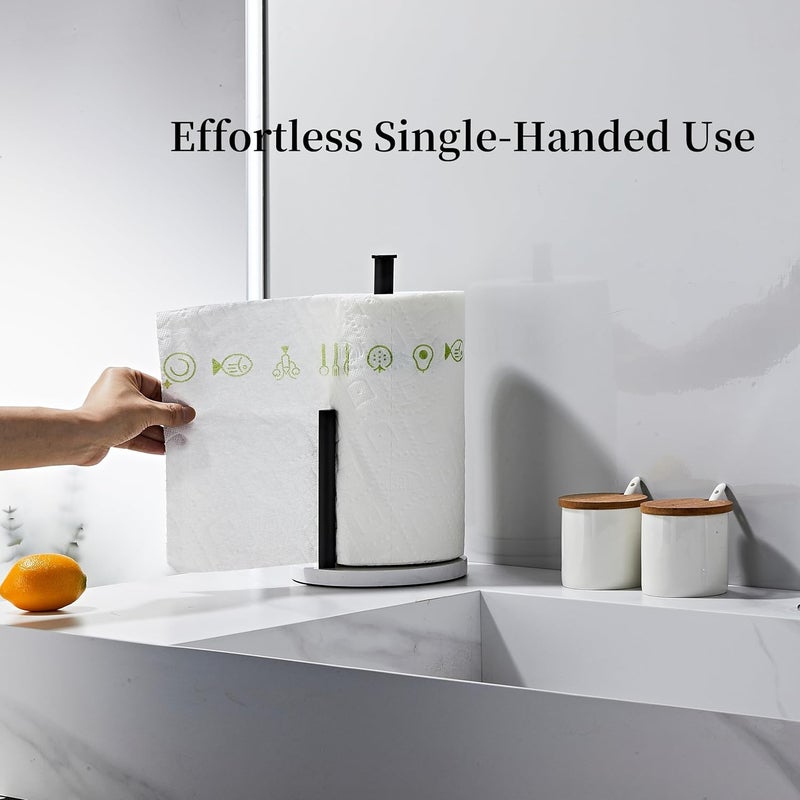 KUUBTH Matte Black Paper Towel Holder,Stainless Steel Paper Towel Holder for Kitchen Roll Organize, Standard or Jumbo-Sized Roll Paper, Countertop Roll Dispenser with Marble Base - Image 4